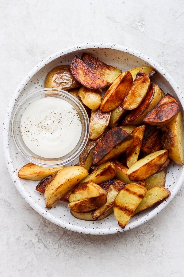 Grilled potato wedges.