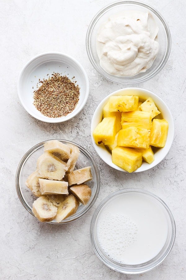 Ingredients for a pineapple smoothie.