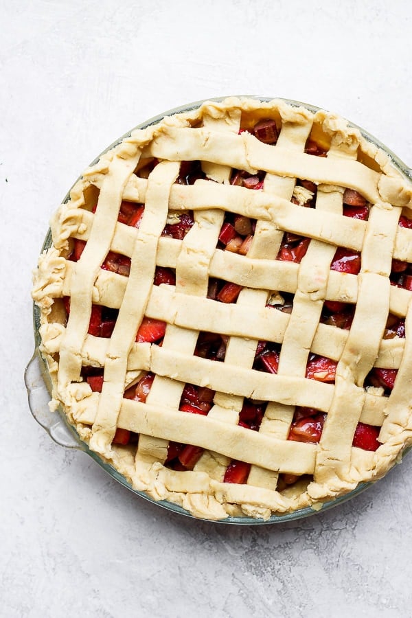 Gluten free pie crust used to make a gluten-free strawberry rhubarb pie.