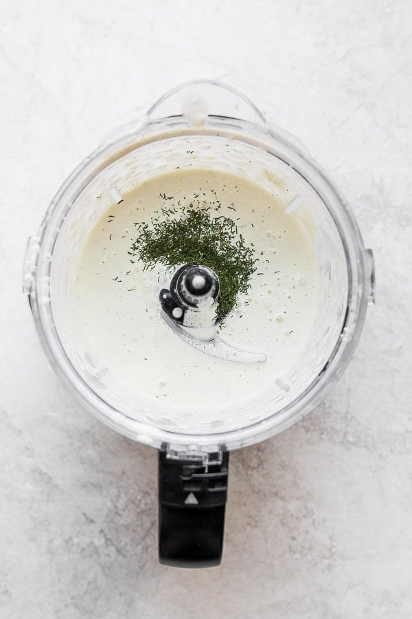 Homemade Tzatziki Sauce in a small food processor.