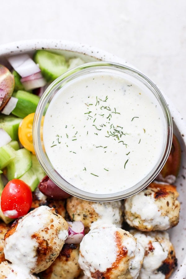 Dairy free Tzatziki Sauce in a bowl.