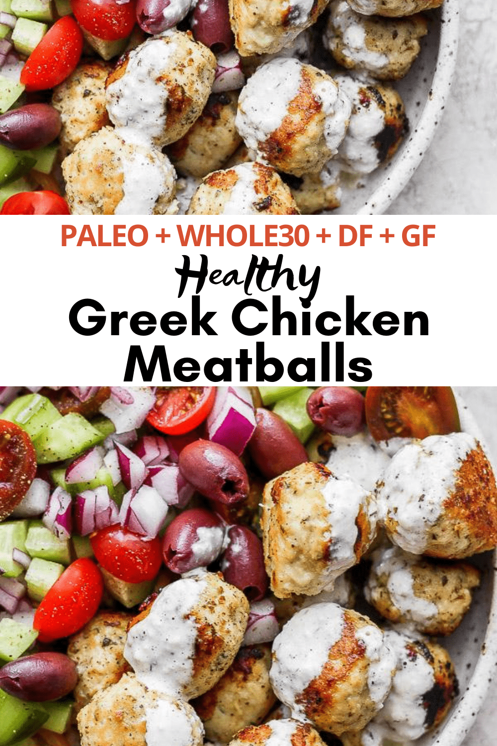 Pinterest image for greek chicken meatballs.