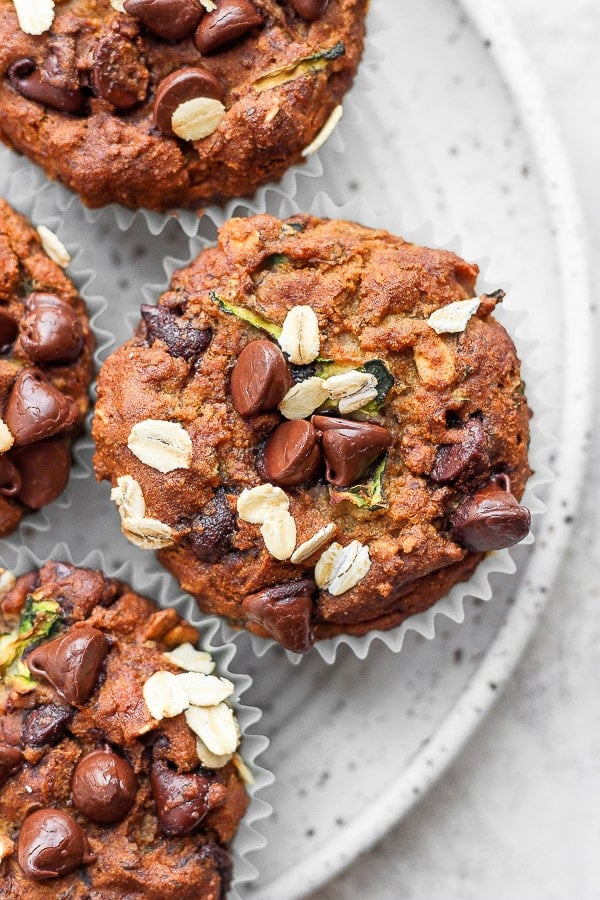 Healthy Zucchini Muffins on a plate after baking.