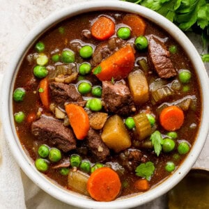 A bowl of crockpot venison stew.
