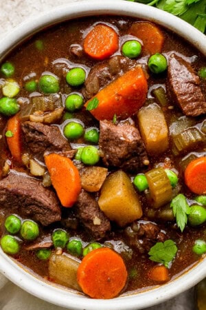 A bowl of crockpot venison stew.