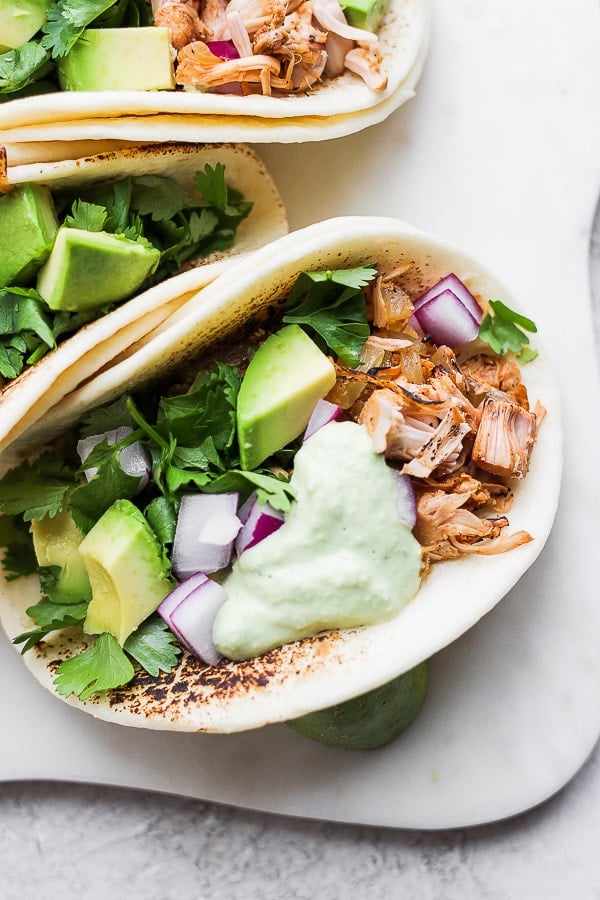 Jackfruit Tacos + Creamy Poblano Sauce.