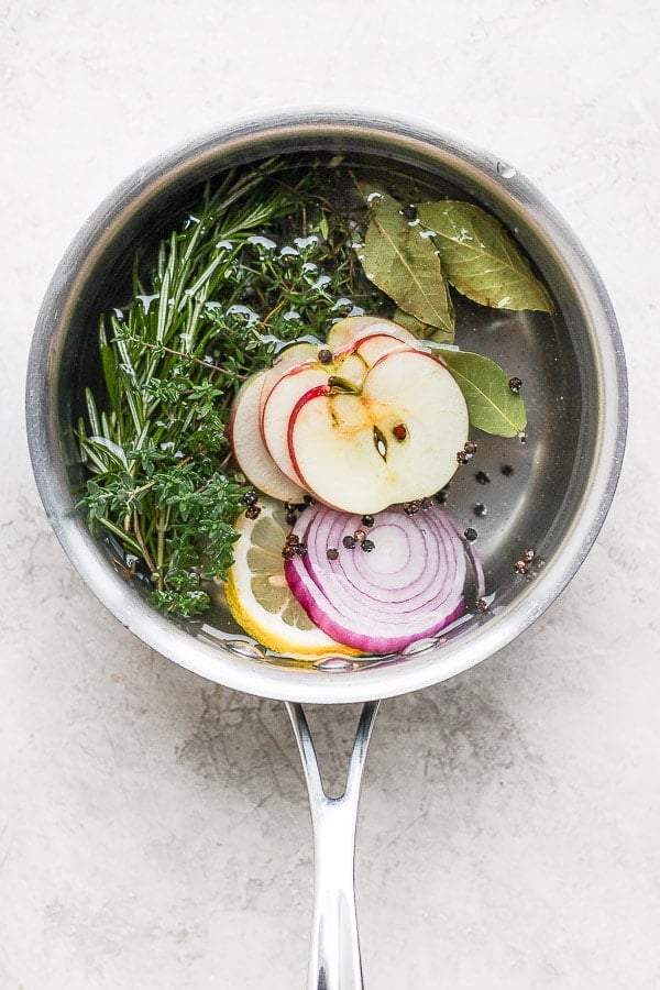 Brine ingredients in a small saucepan. 