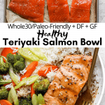 Pinterest image for teriyaki salmon bowl recipe.