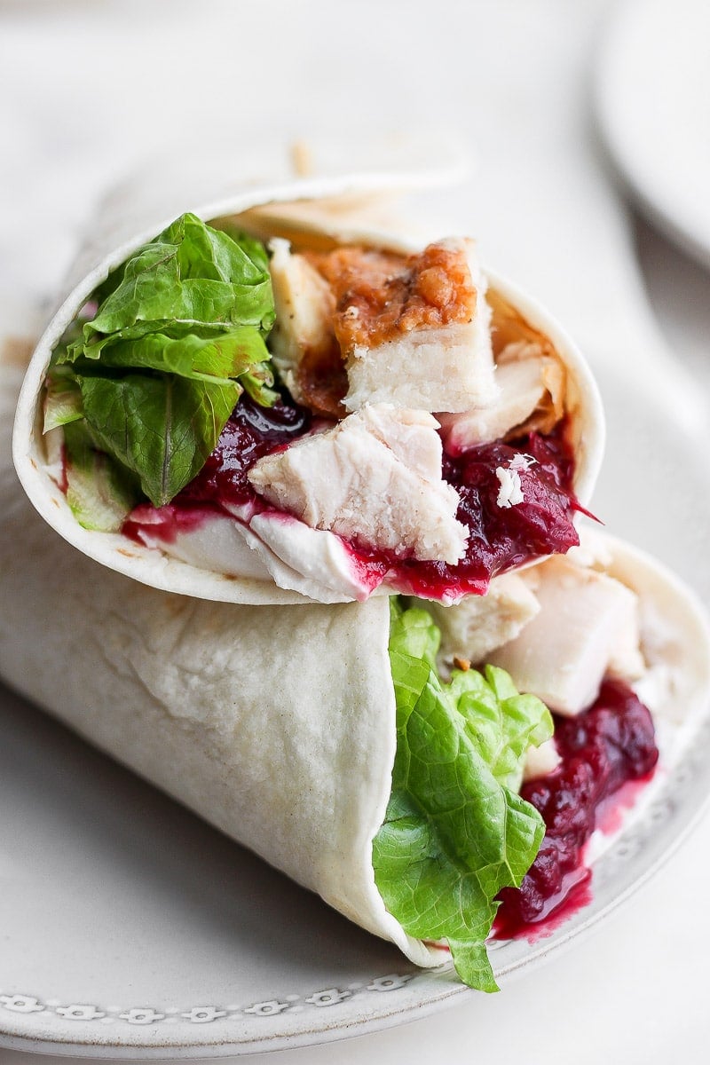 Turkey cranberry wrap on a plate.