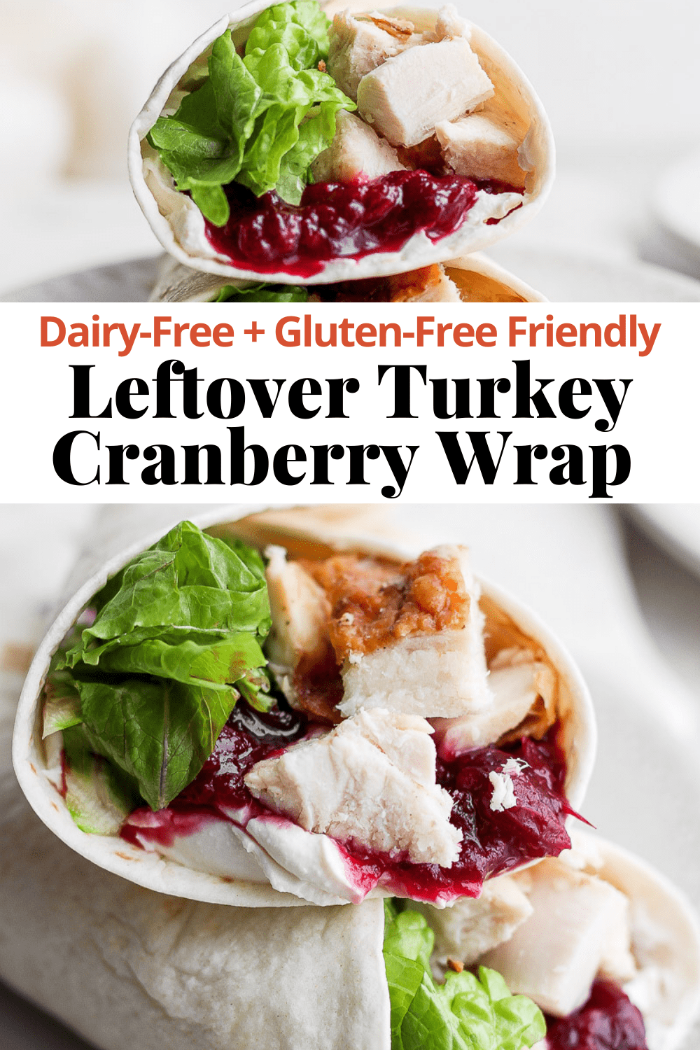 Pinterest image for turkey cranberry wrap.