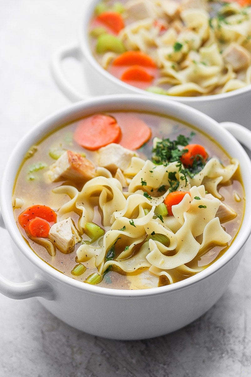 2 bowls of leftover turkey noodle soup.