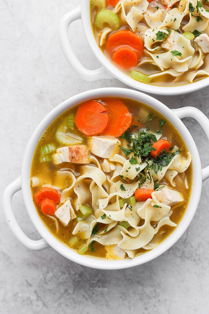 2 bowls of leftover turkey noodle soup.