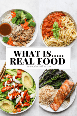 Four images showing what real food is.