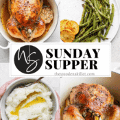 Images of roasted chicken, green beans, mashed potatoes and the title "Sunday Supper".