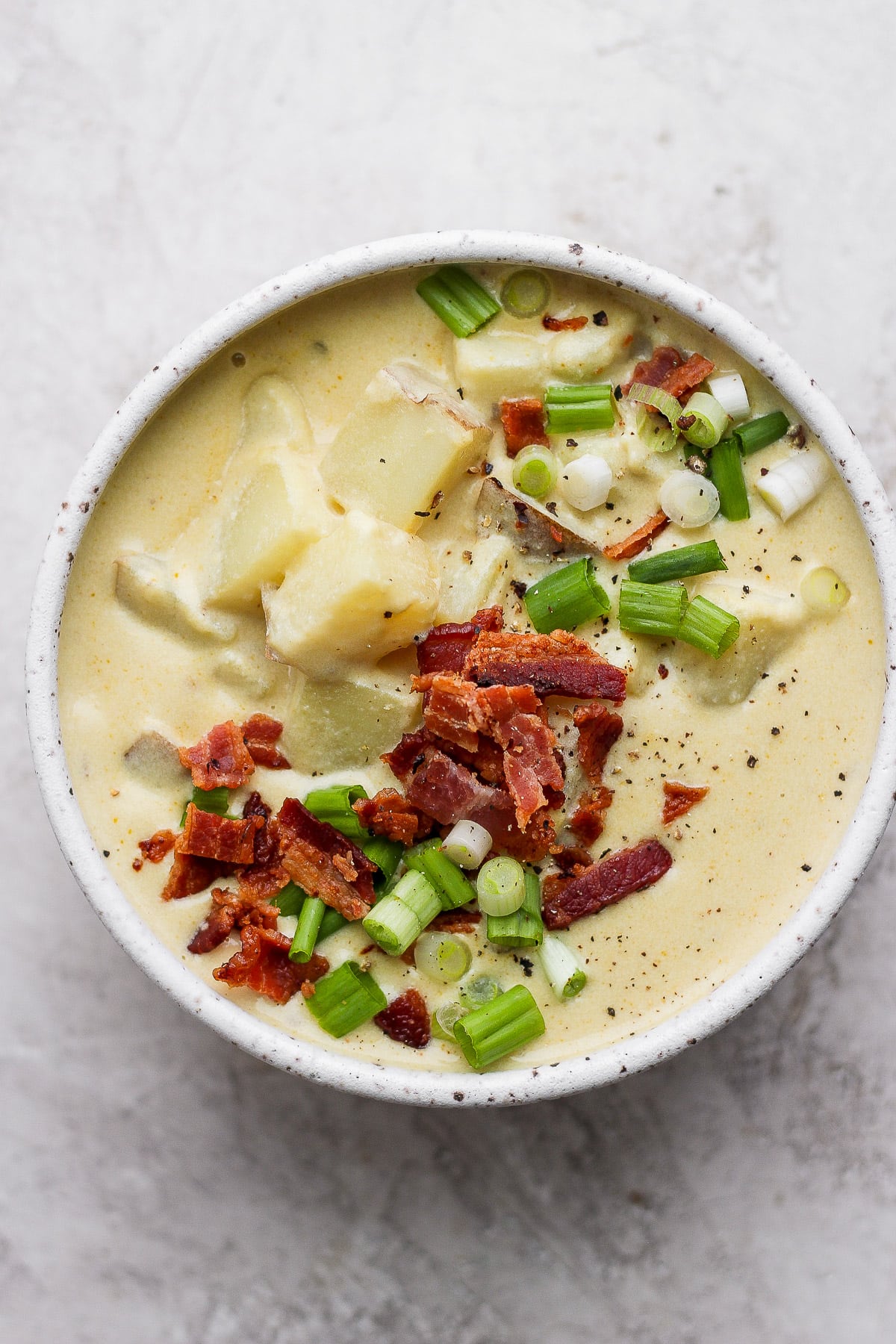 Bowl of Loaded Baked Potato Soup. 