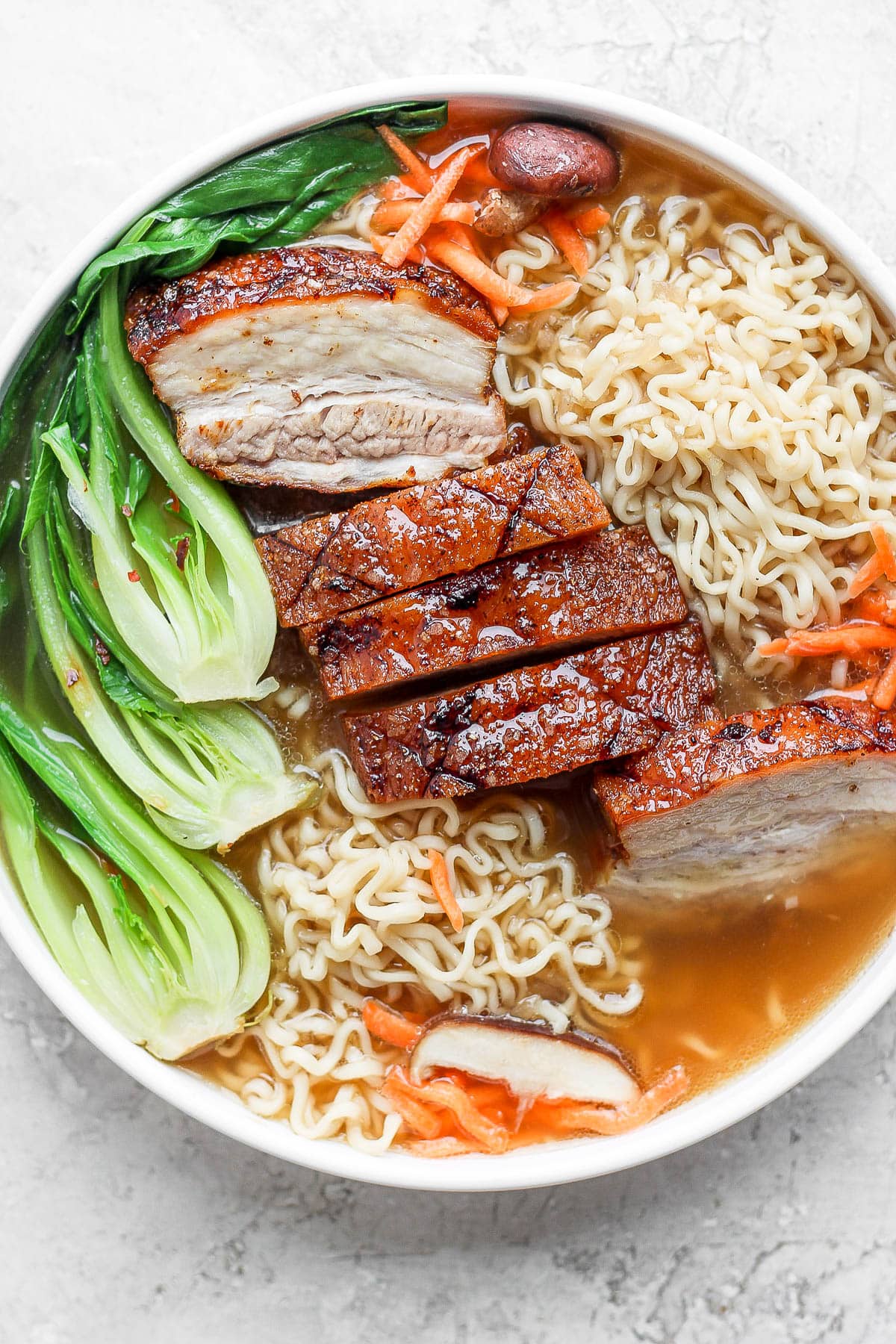 Pork belly ramen in a bowl without a poached egg.