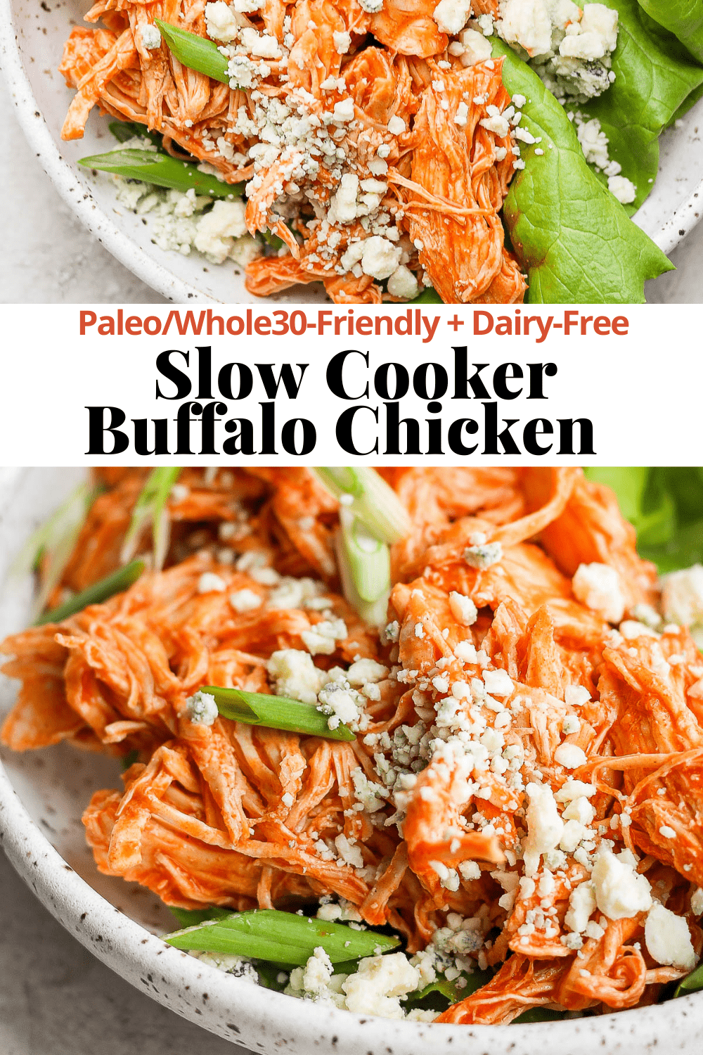 Pinterest image for slow cooker buffalo chicken.