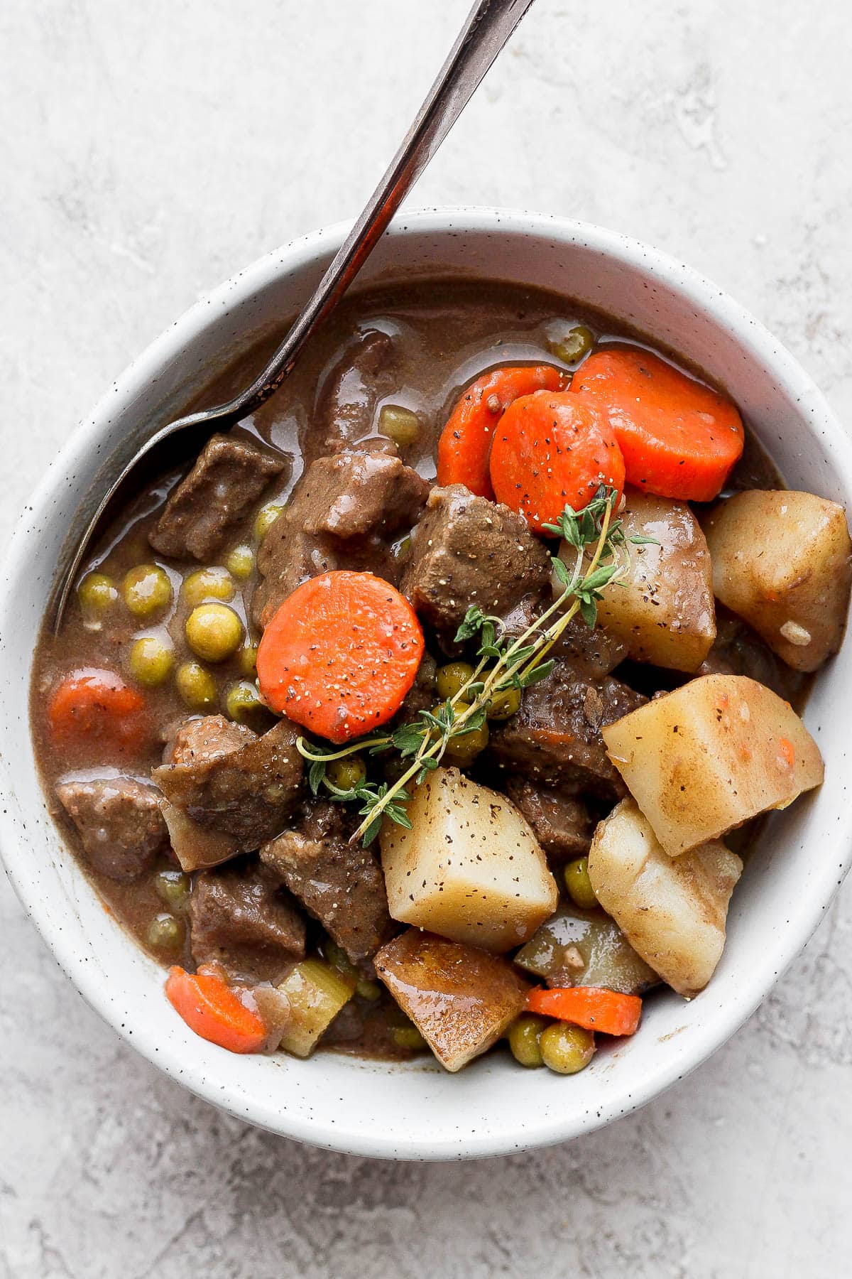 Bowl of crockpot venison stew.