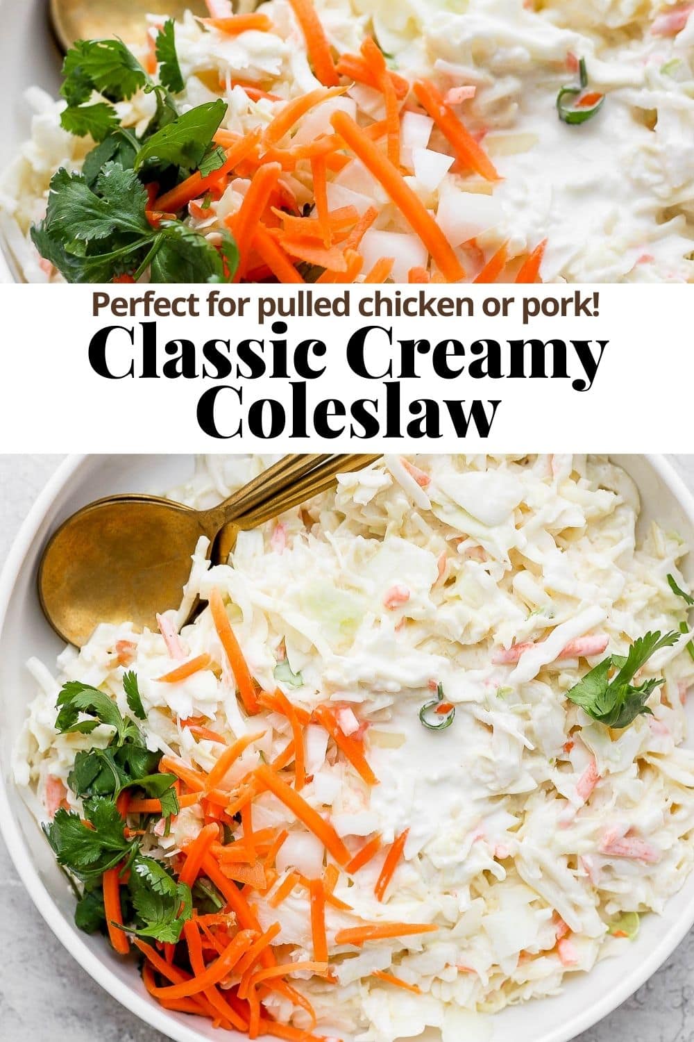 Pinterest image for creamy coleslaw.