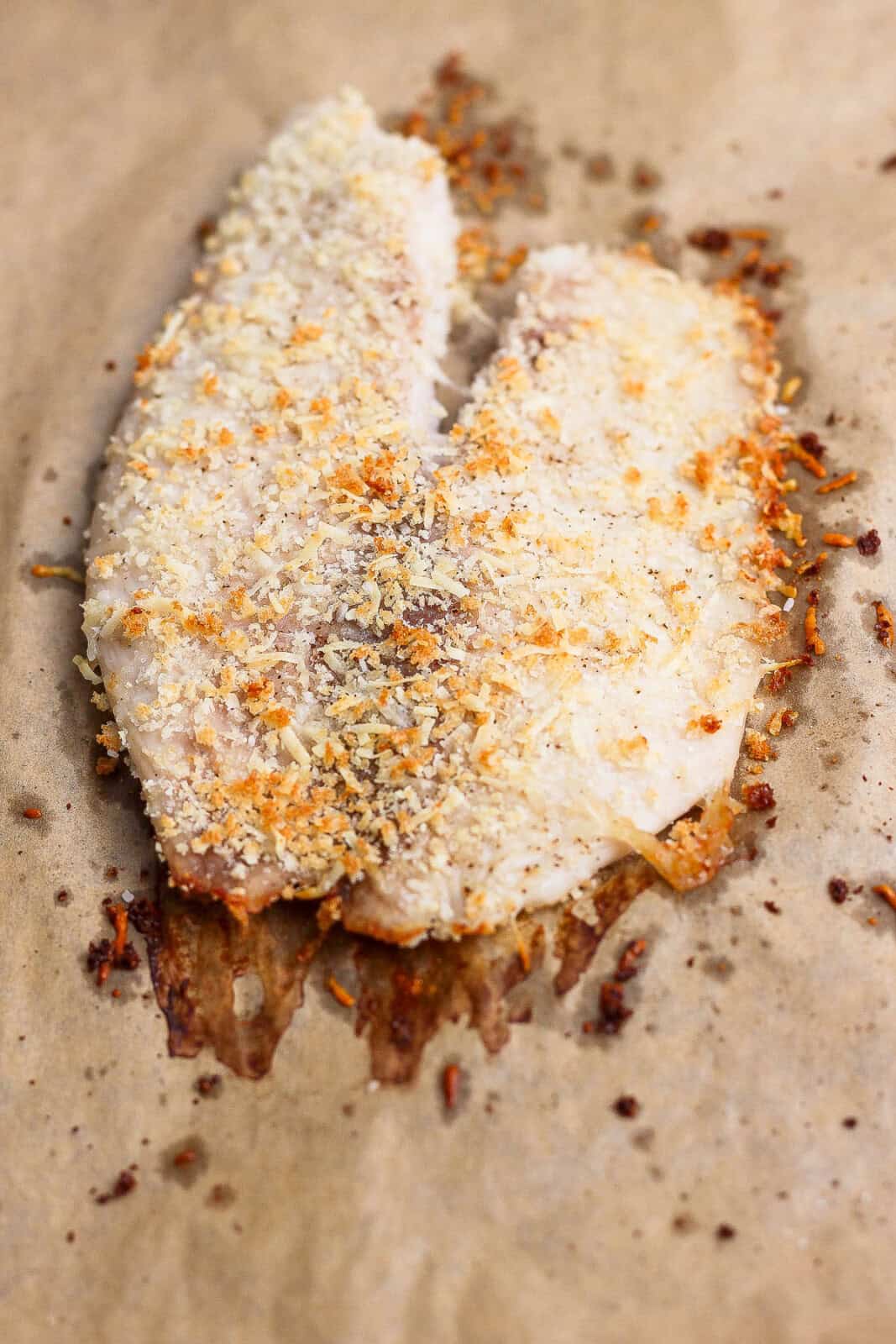 Tilapia baked with a parmesan and panko crust.