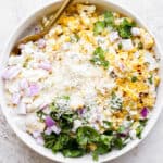 Bowl of mexican street corn salad.