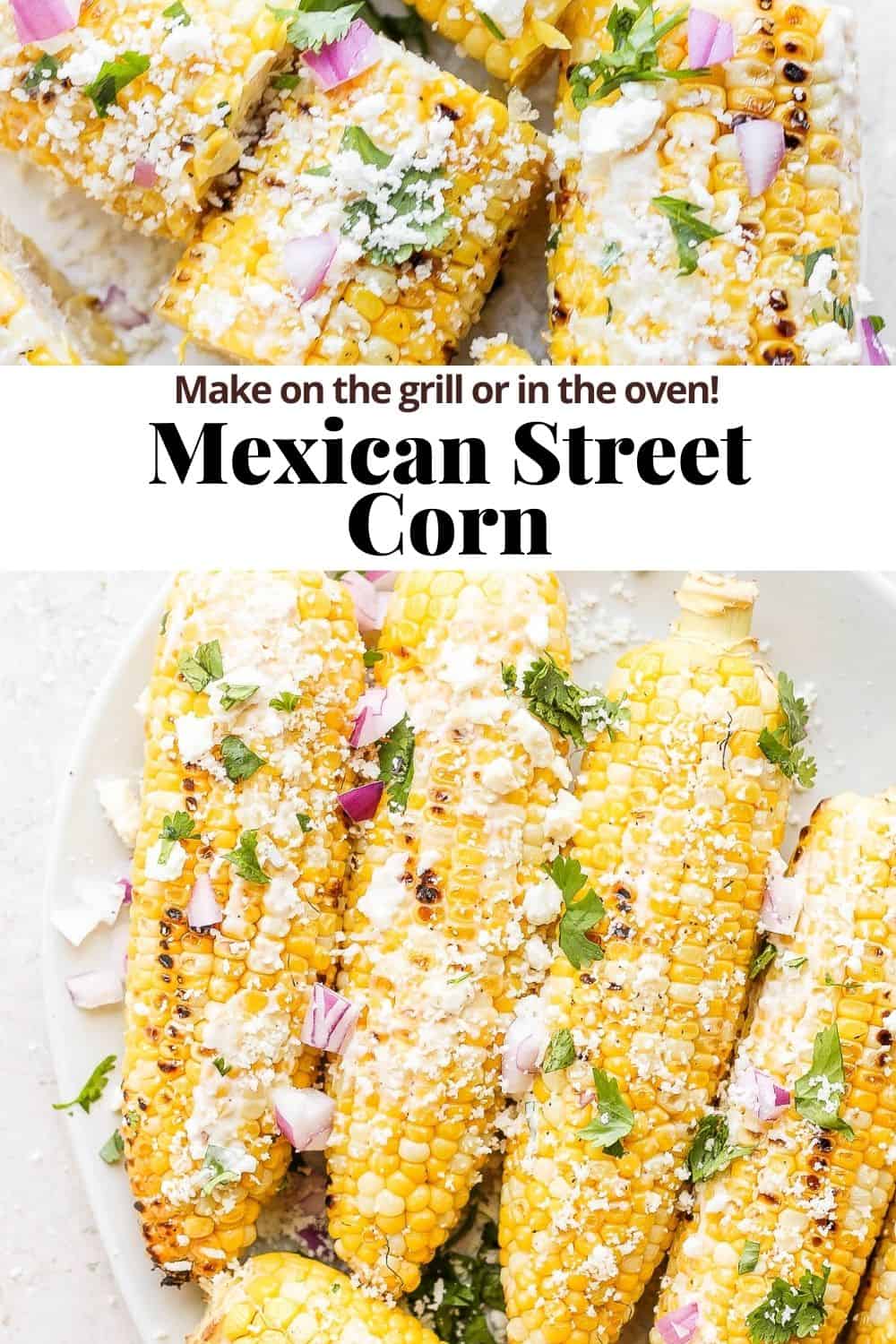 Pinterest image for mexican street corn.