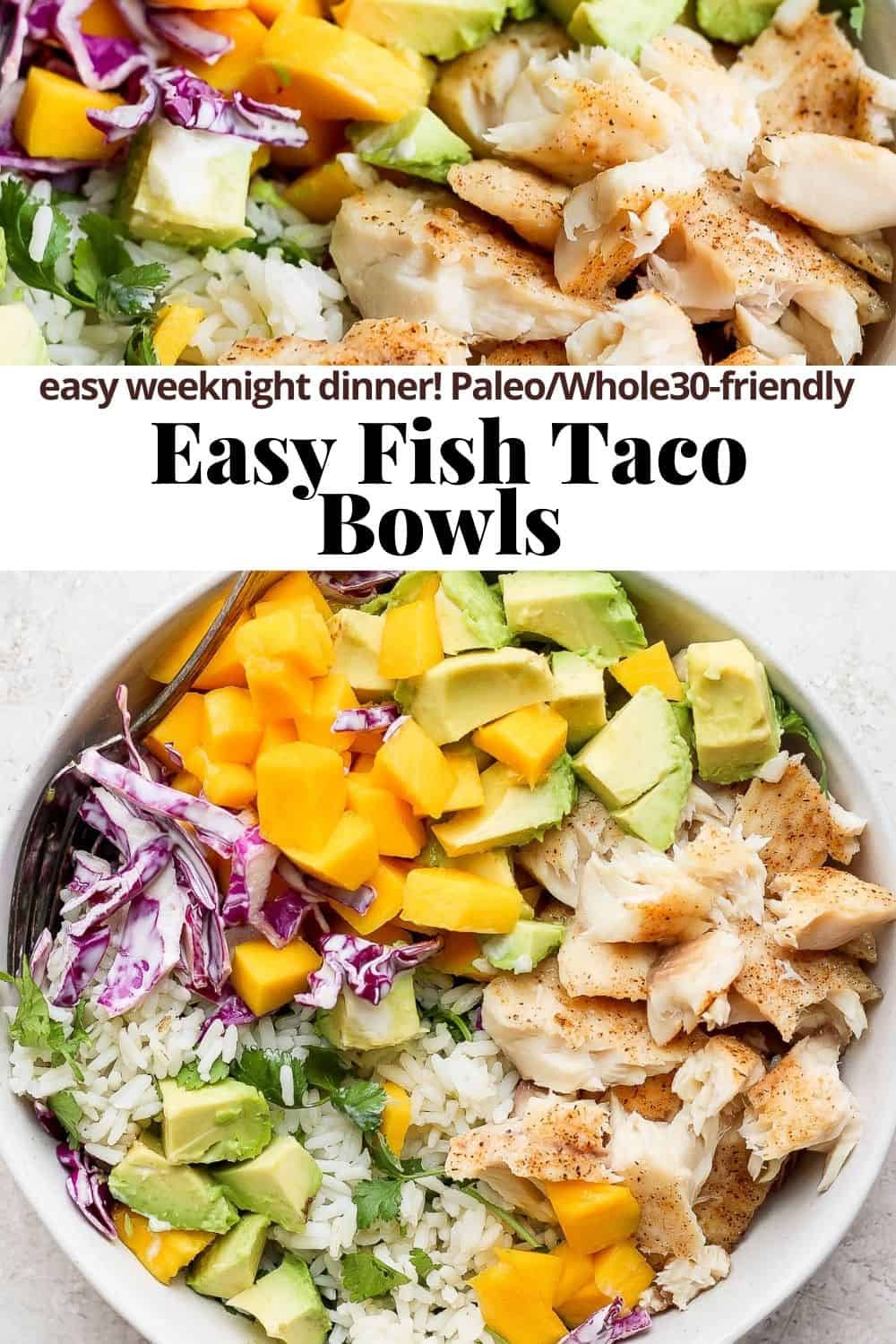 Pinterest image for fish taco bowls.