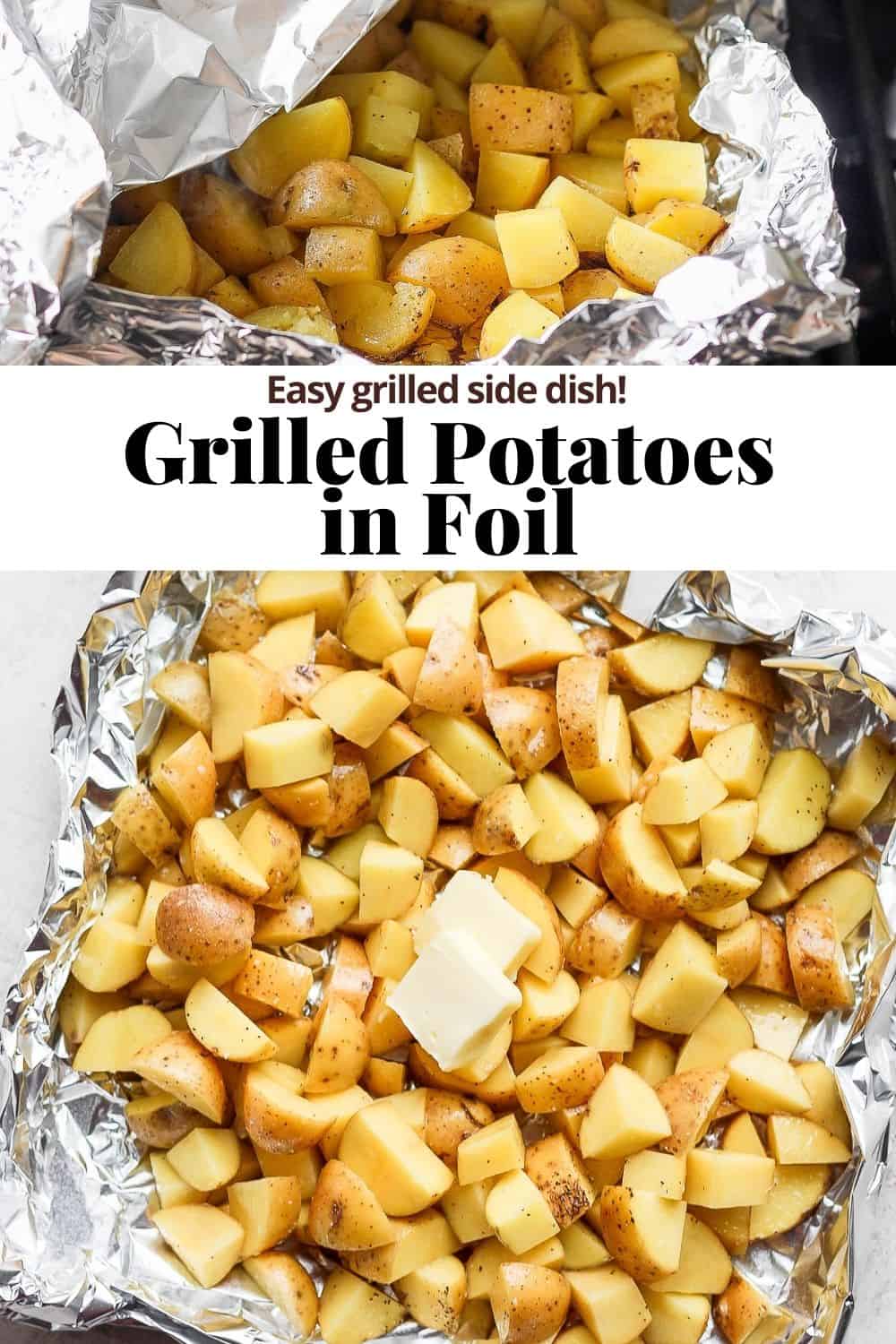 Pinterest image for grilled potatoes in foil.