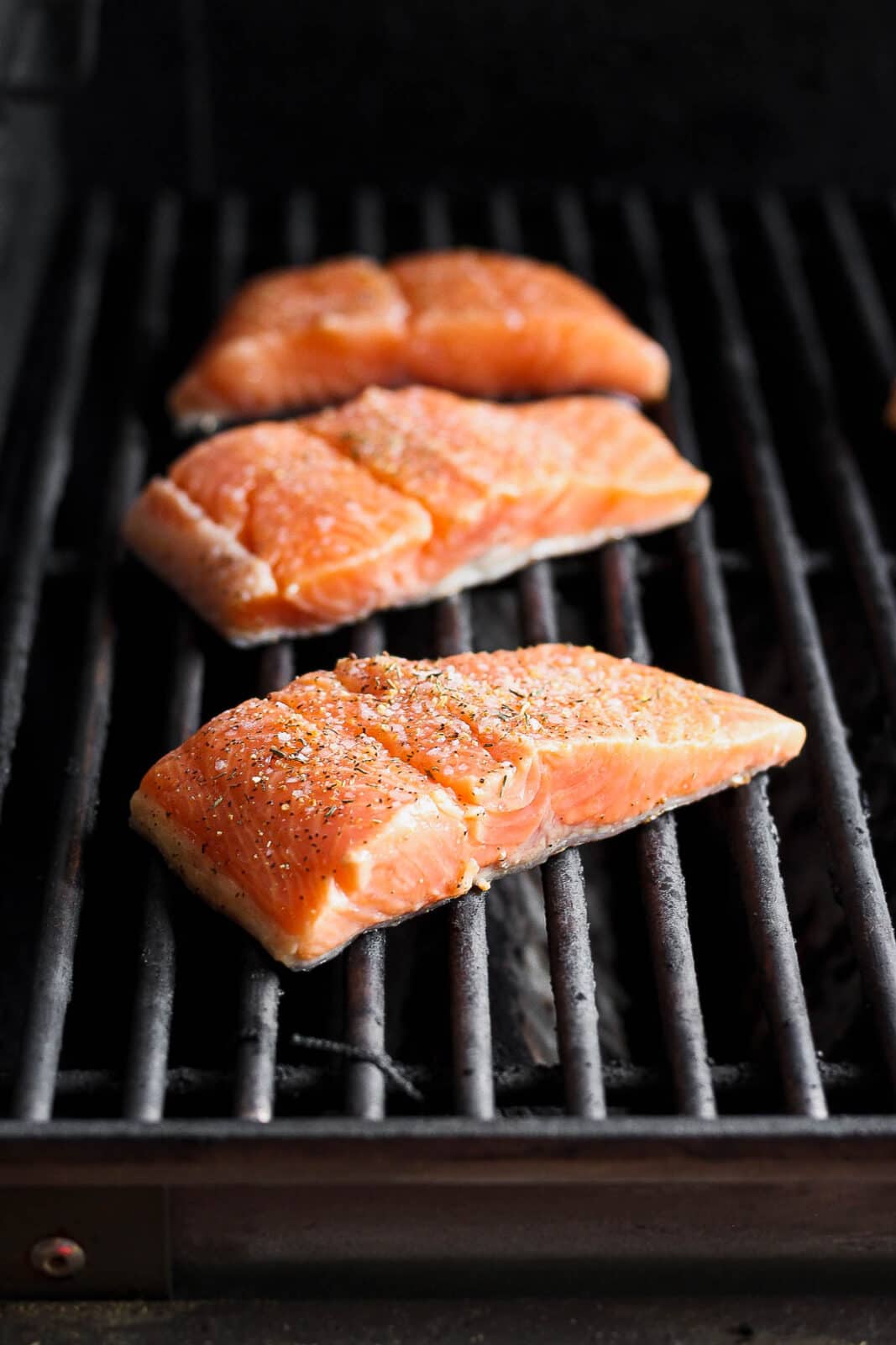 Salmon fillets on the grill. 