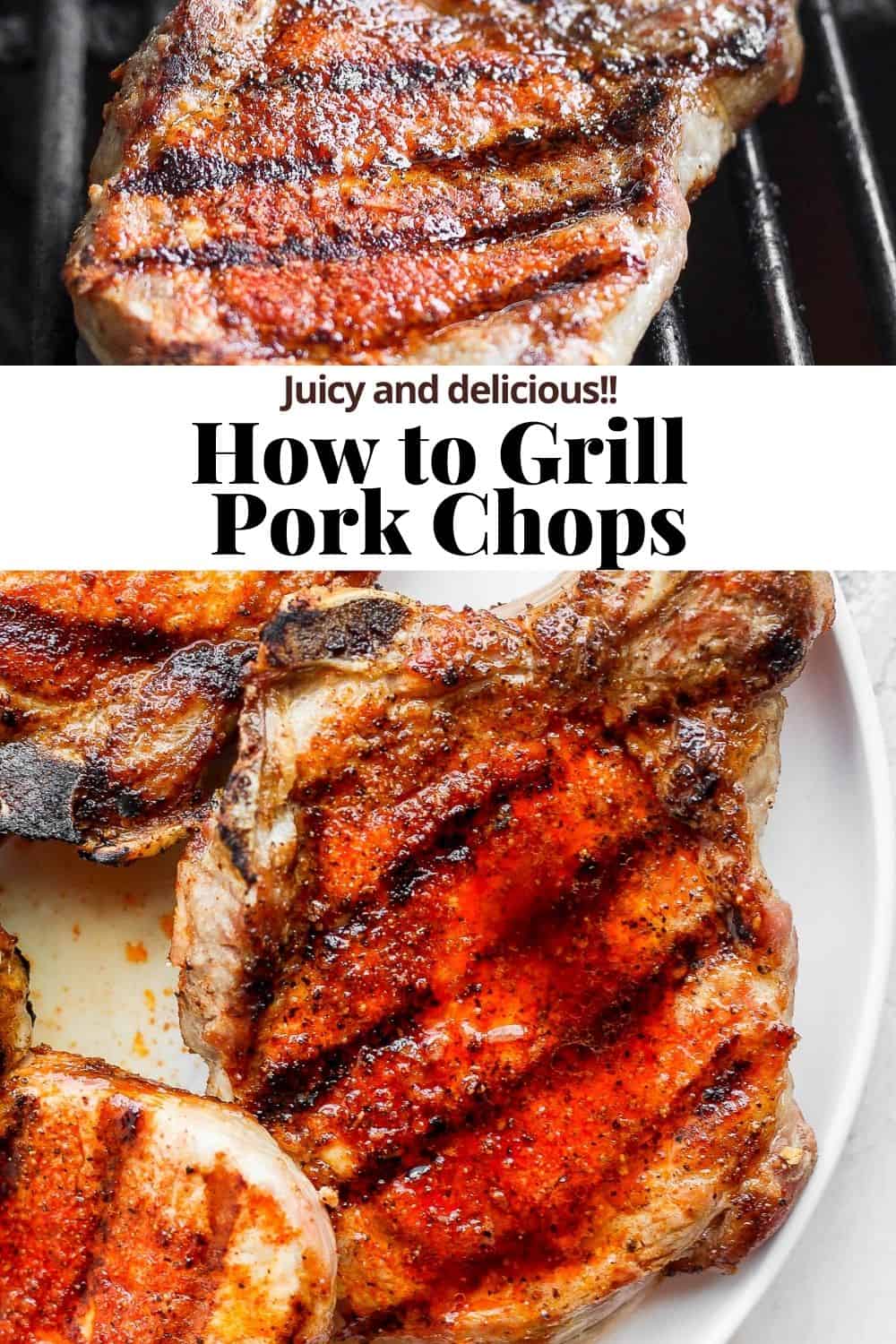 Pinterest pin of grilled pork chops.