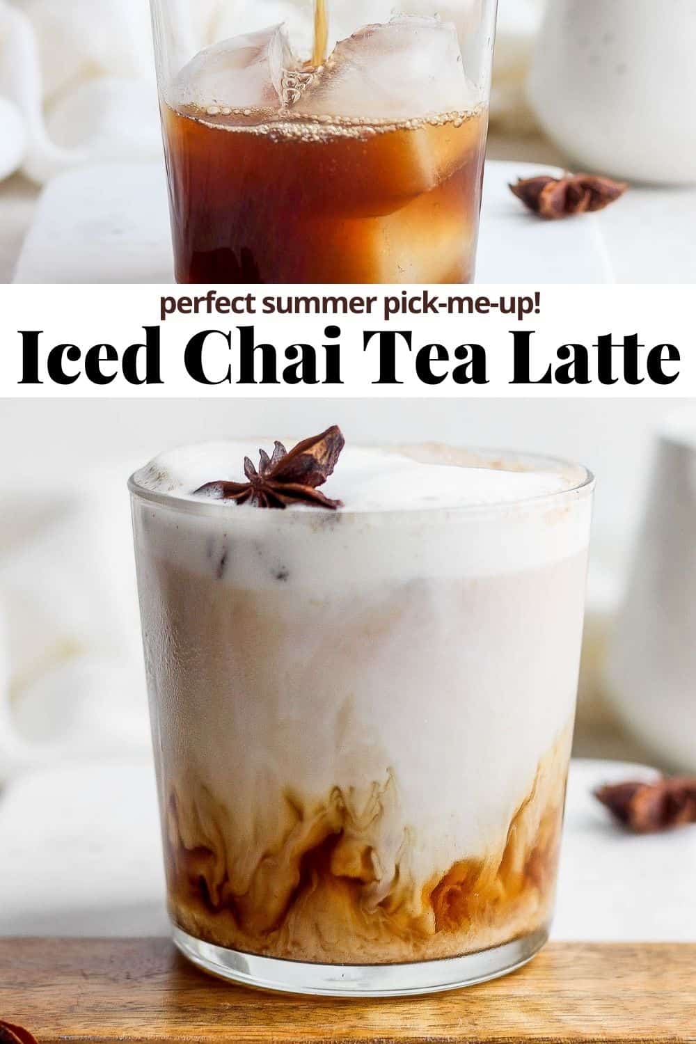 Pinterest image for iced chai tea latte.