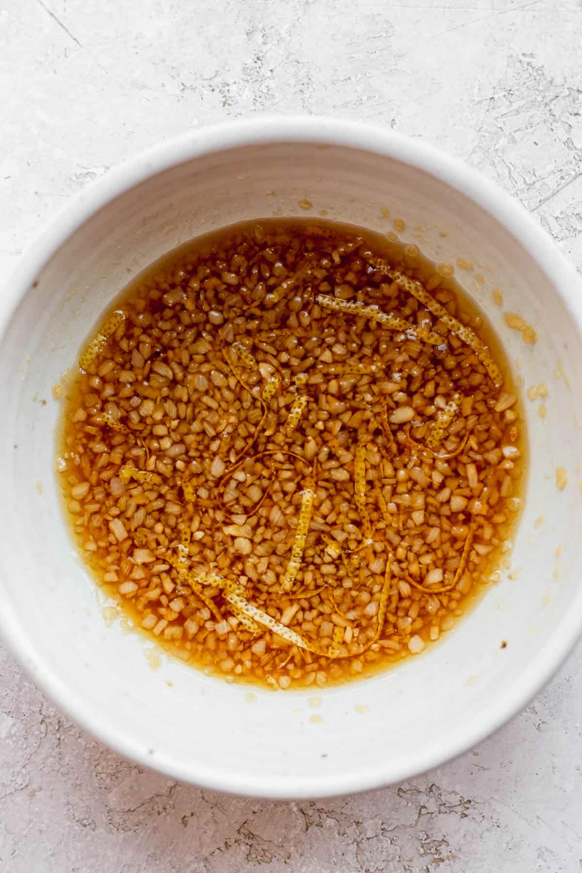 Honey garlic marinade ingredients in a bowl.