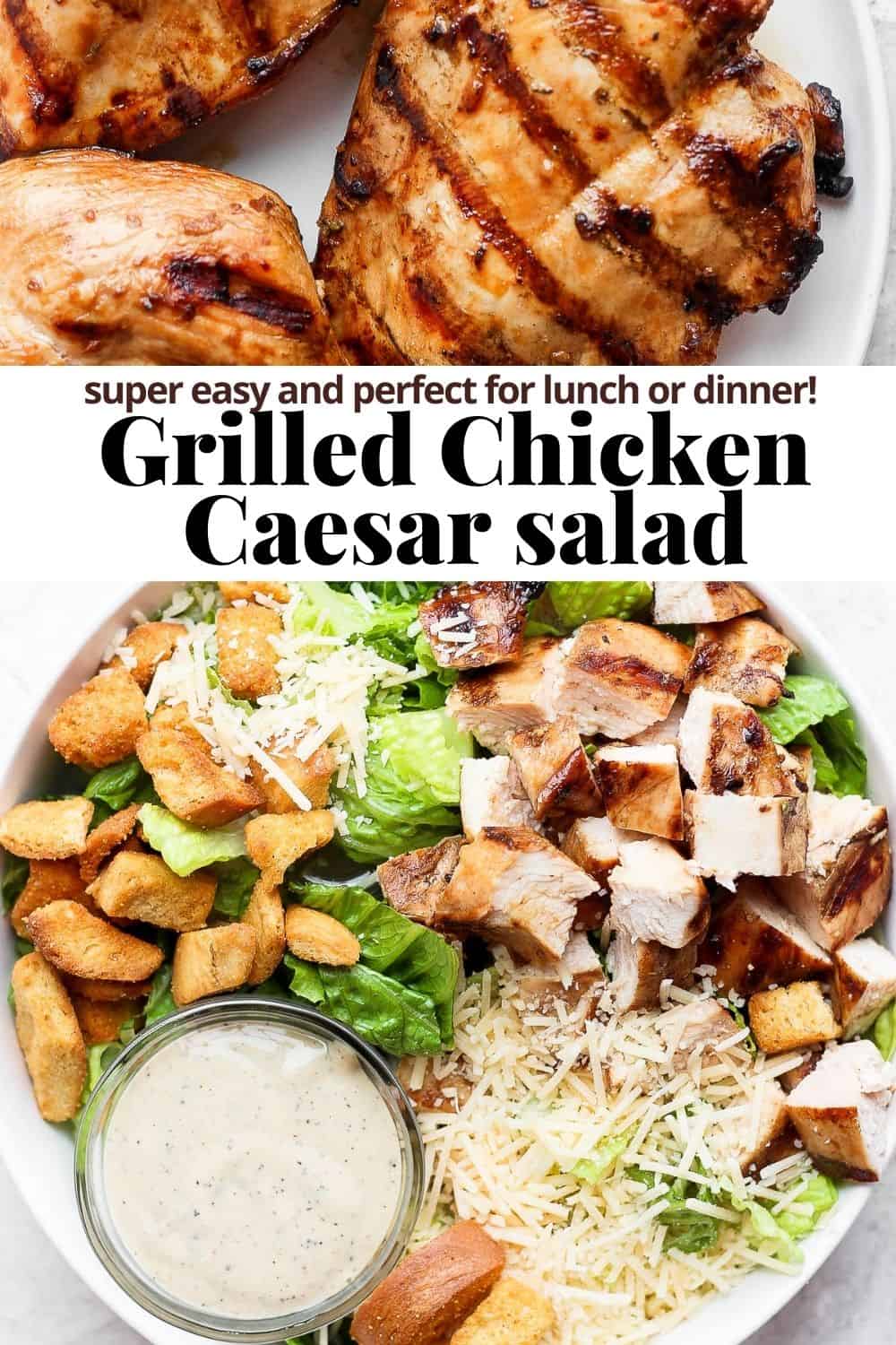 Pinterest image for grilled chicken caesar salad.