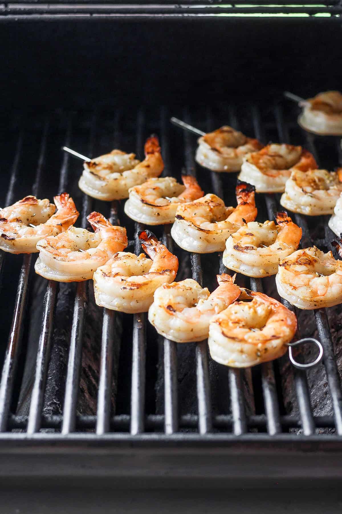 Shrimp skewers on the grill.