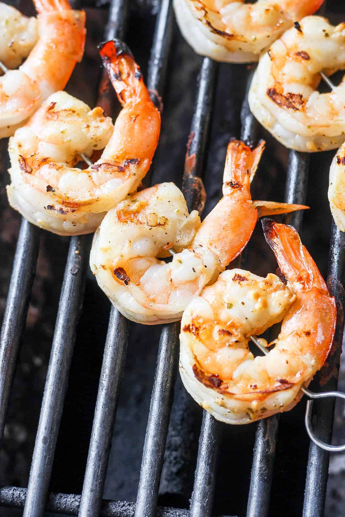 Shrimp skewers on the grill.