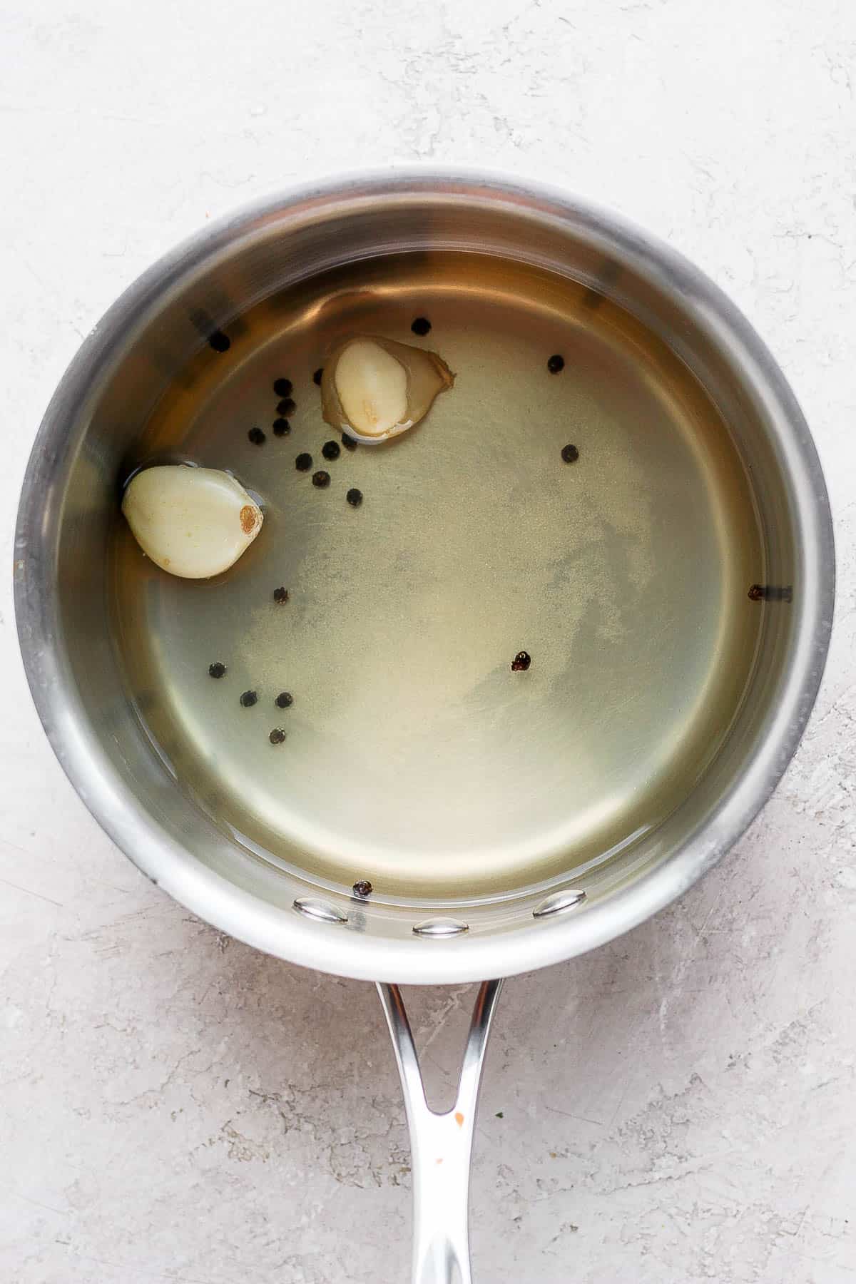 Saucepan with brine for pickles. 