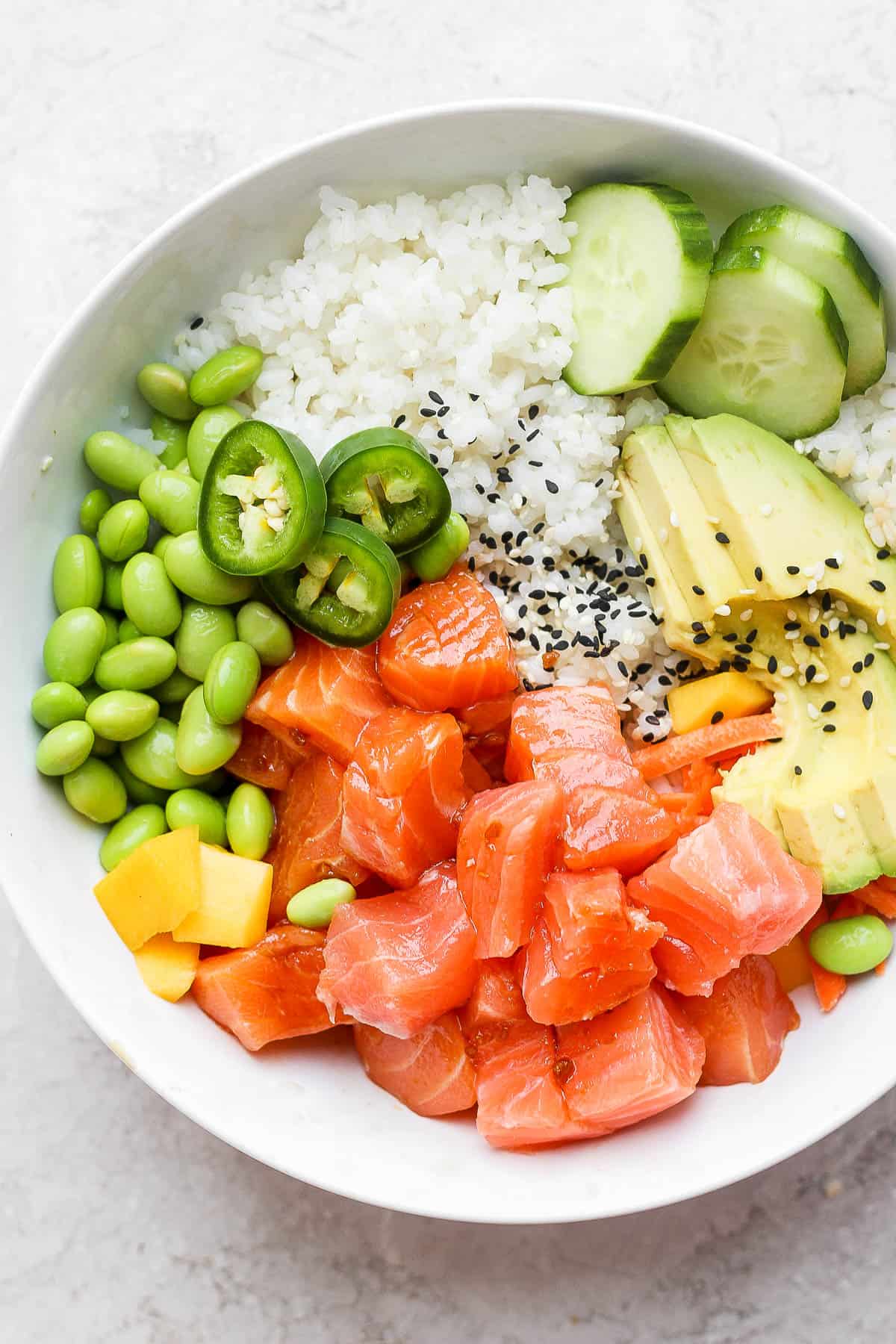 A salmon poke bowl.