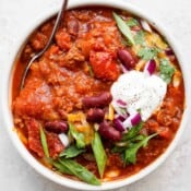 Bowl of pumpkin chili.