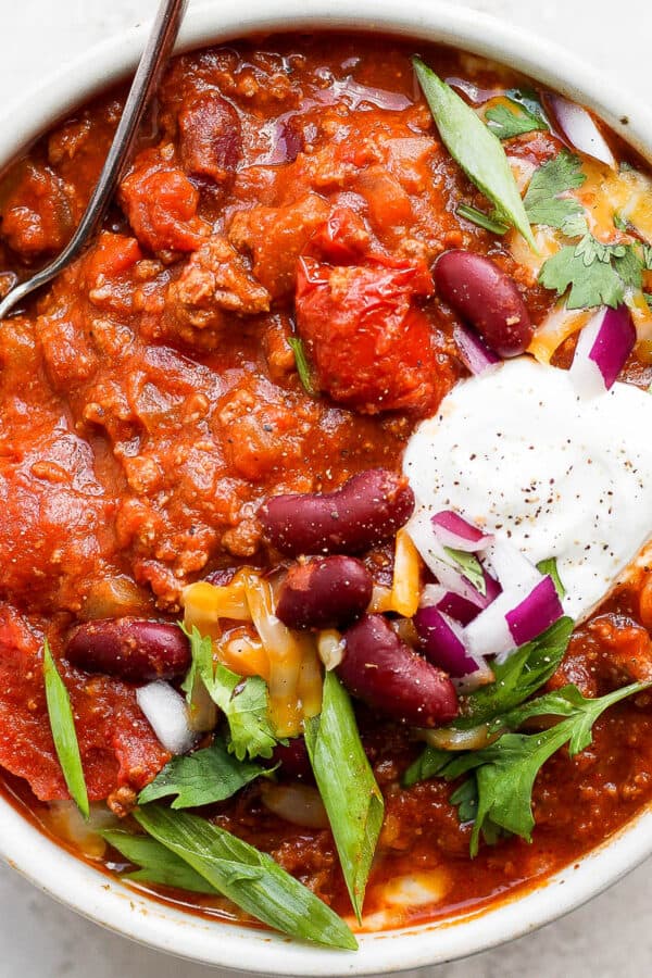 Bowl of pumpkin chili.