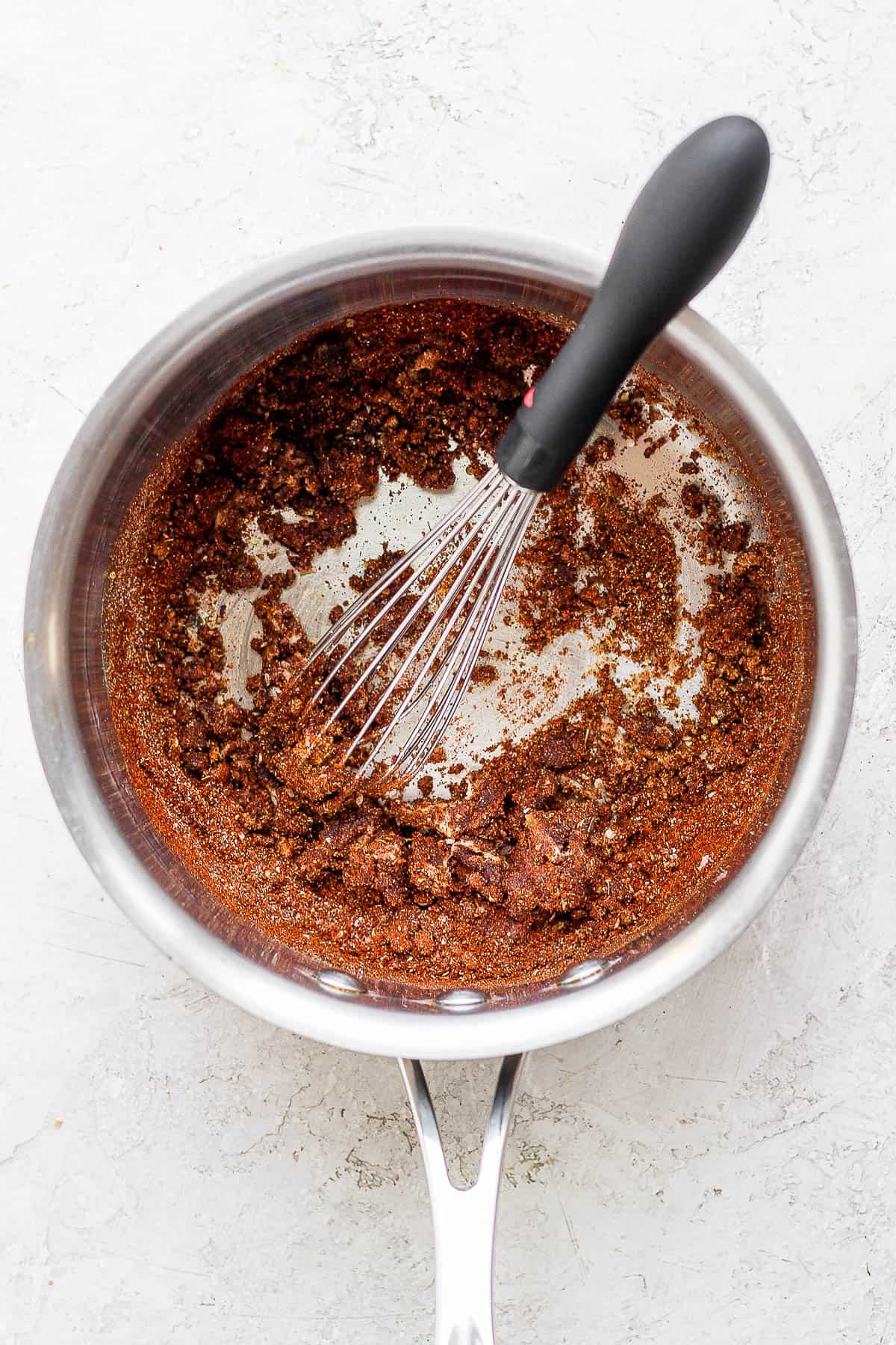 Medium saucepan with flour/oil roux + spices and tomato paste.