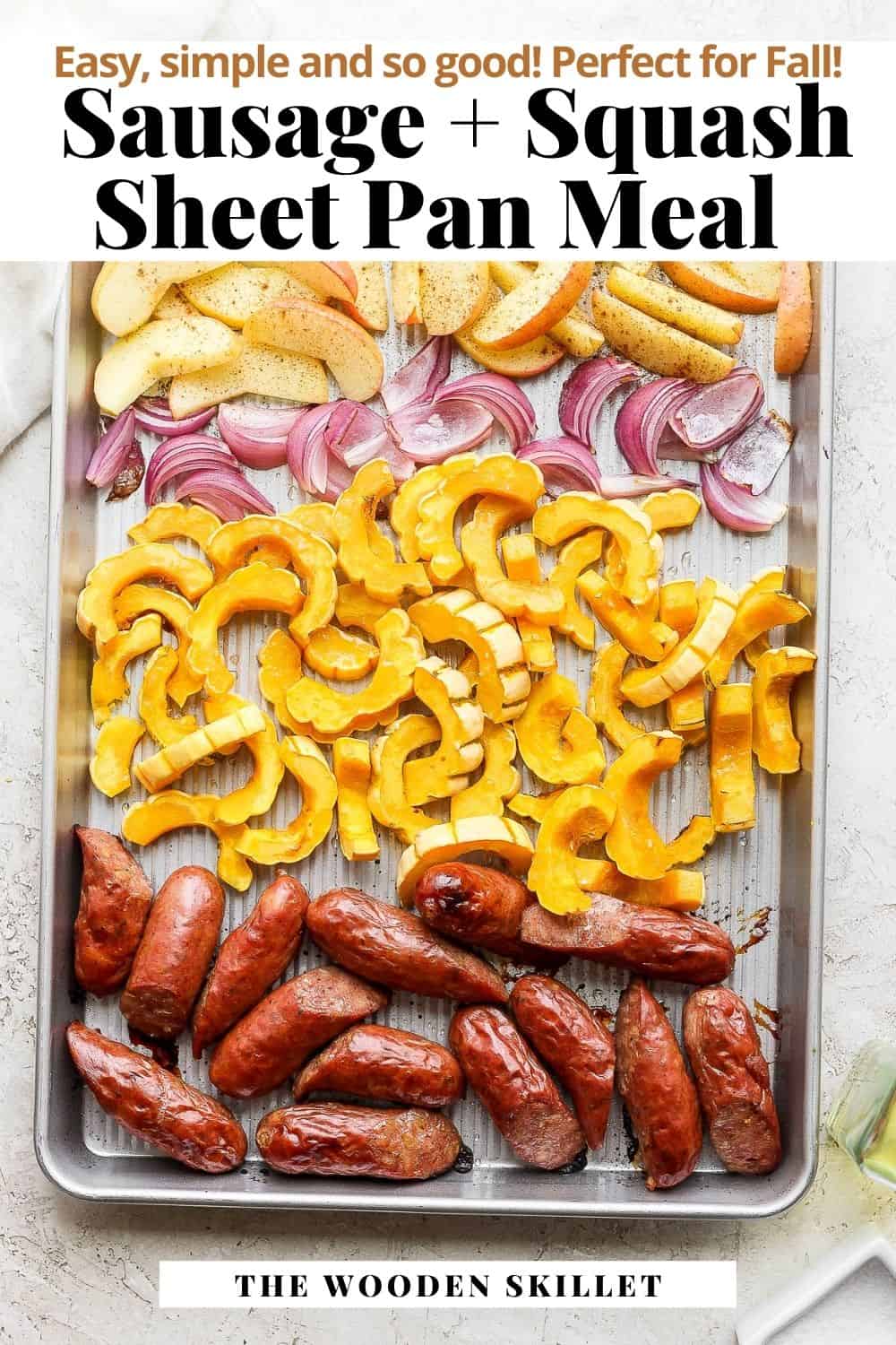 Pinterest image for the sausage sheet pan dinner.