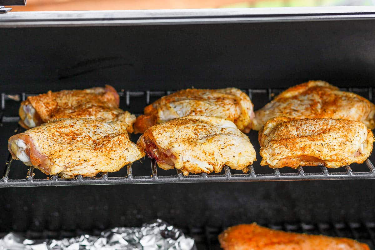 Chicken thighs on the smoker. 