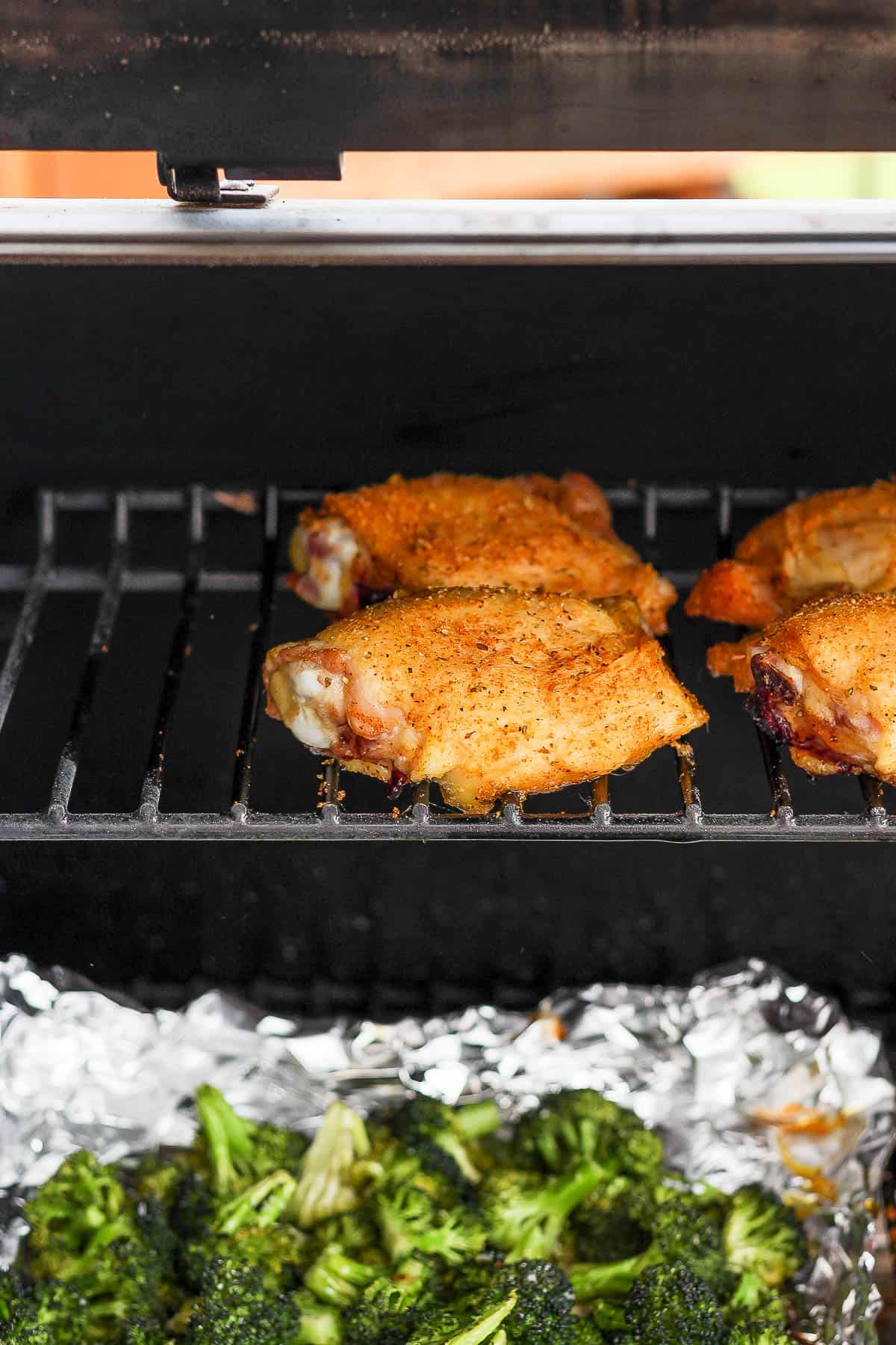 Chicken thighs on the smoker. 