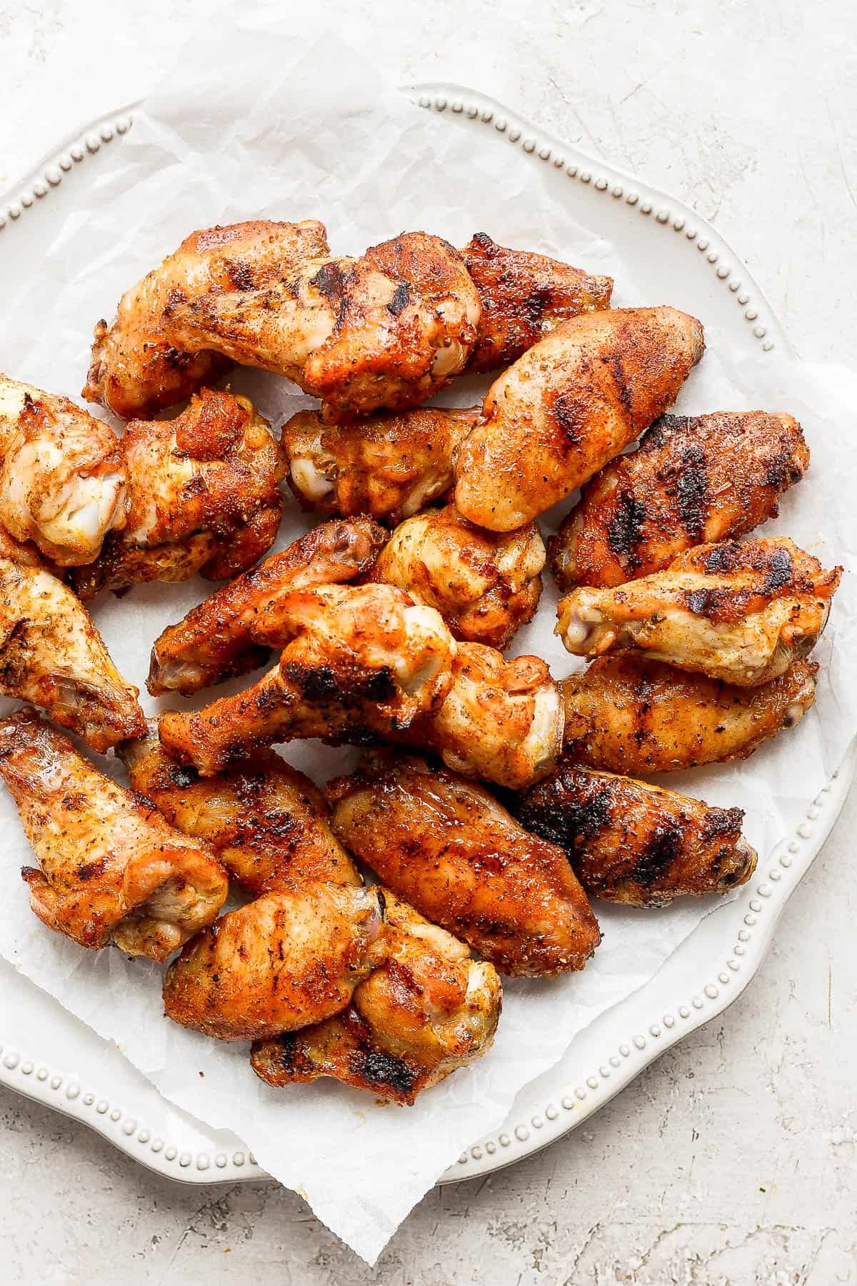 Plate of smoked chicken wings.