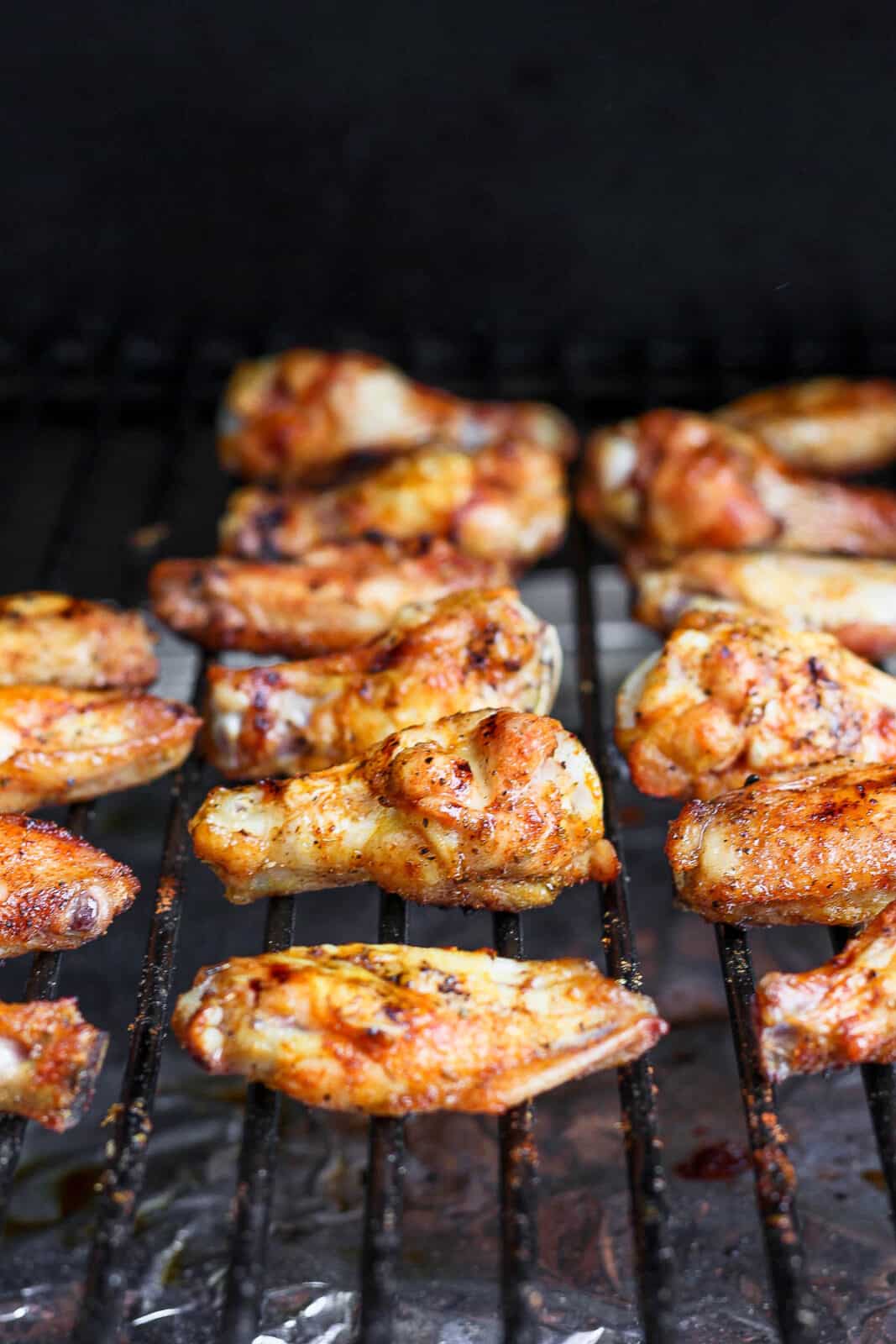 Chicken wings on a smoker. 