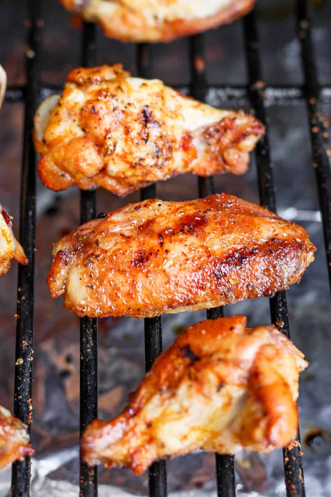 Chicken wings on a smoker. 