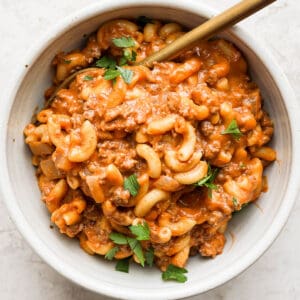 Bowl of Healthier Hamburger Helper.