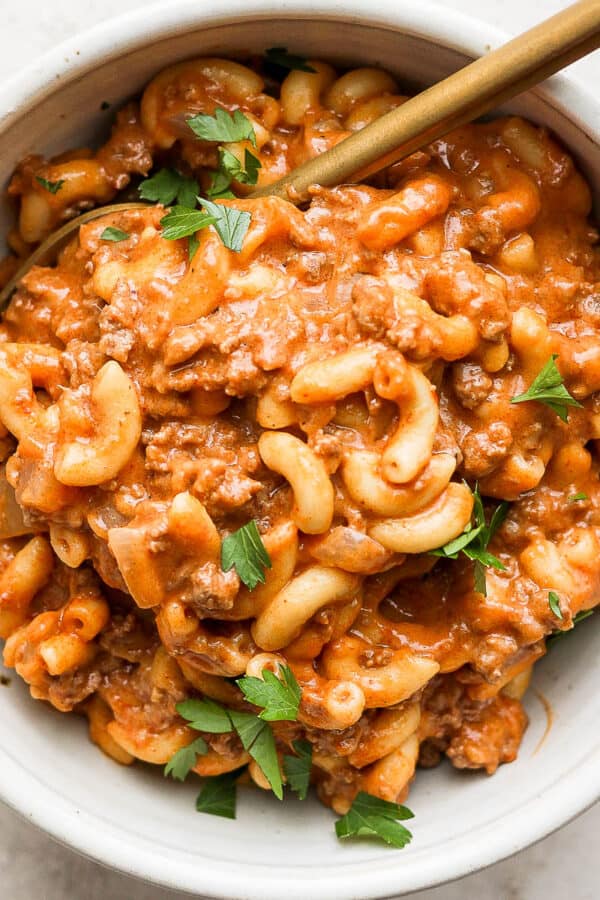 Bowl of Healthier Hamburger Helper.