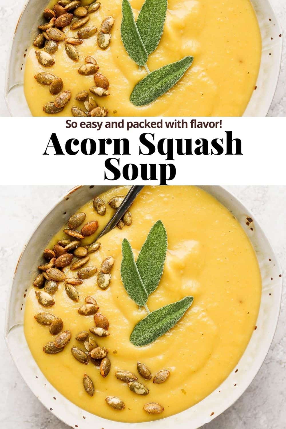 Pinterest image for acorn squash soup.