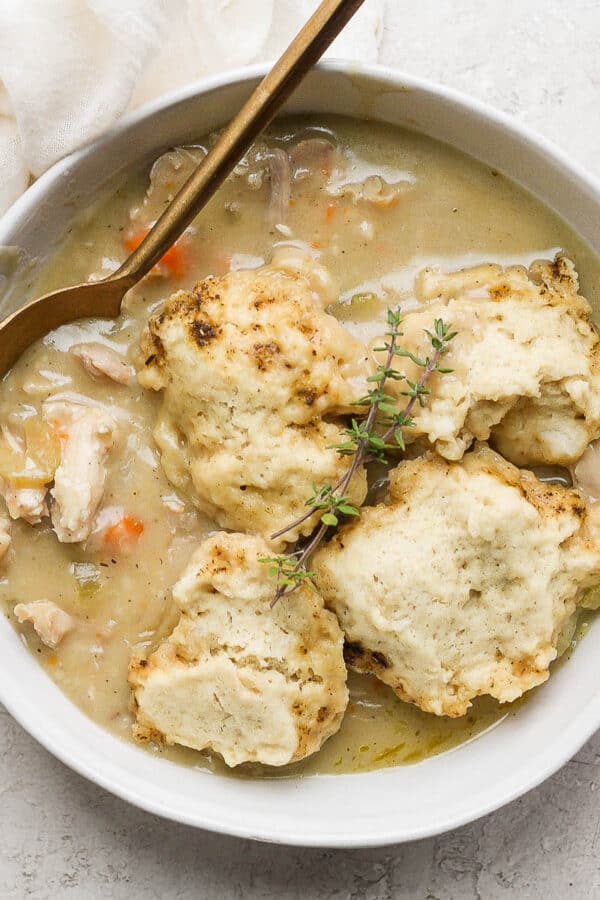 Bowl of chicken pot pie skillet.